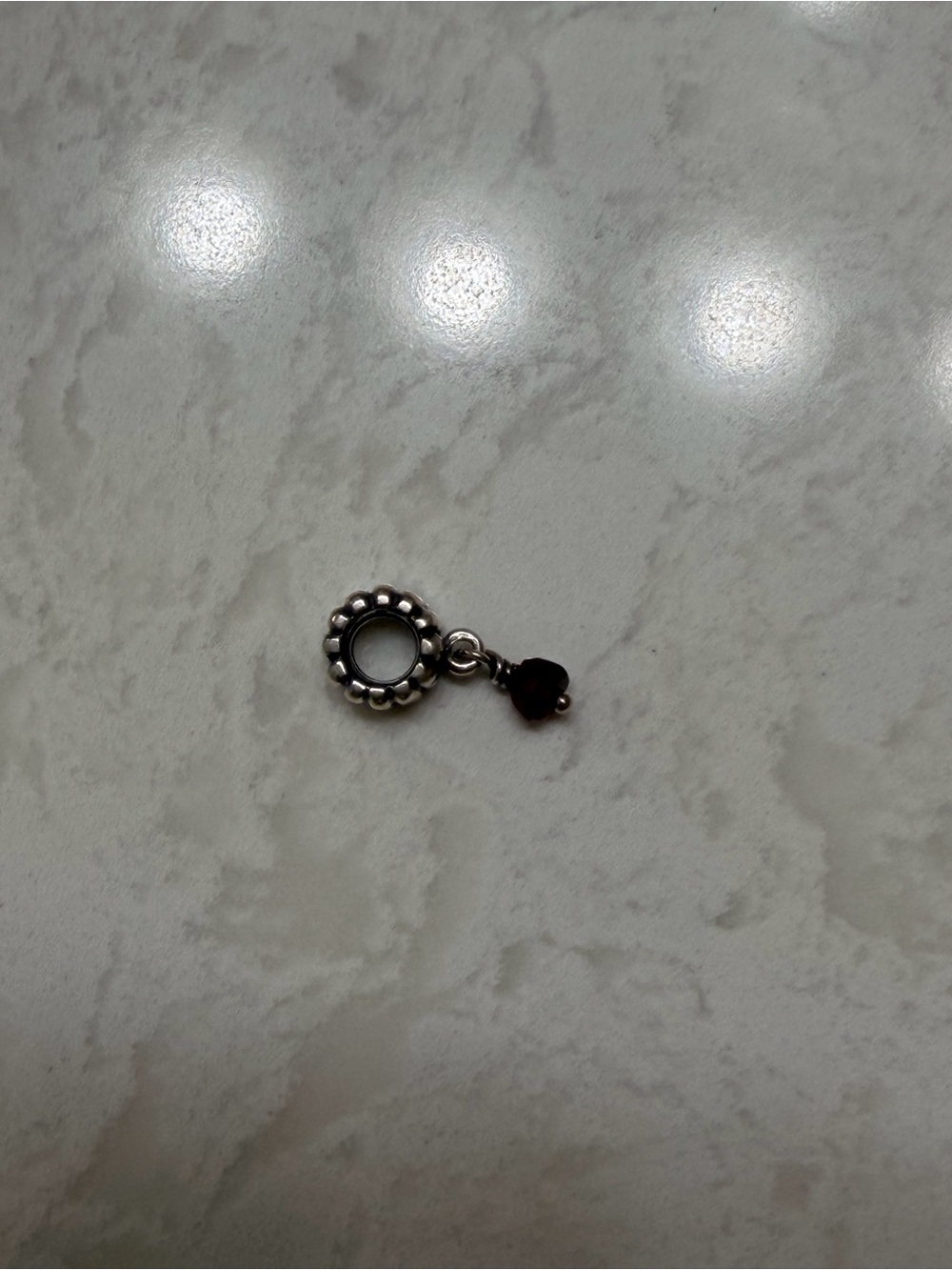 Pandora Silver Beaded Hoop Earring Charm with Black Gem